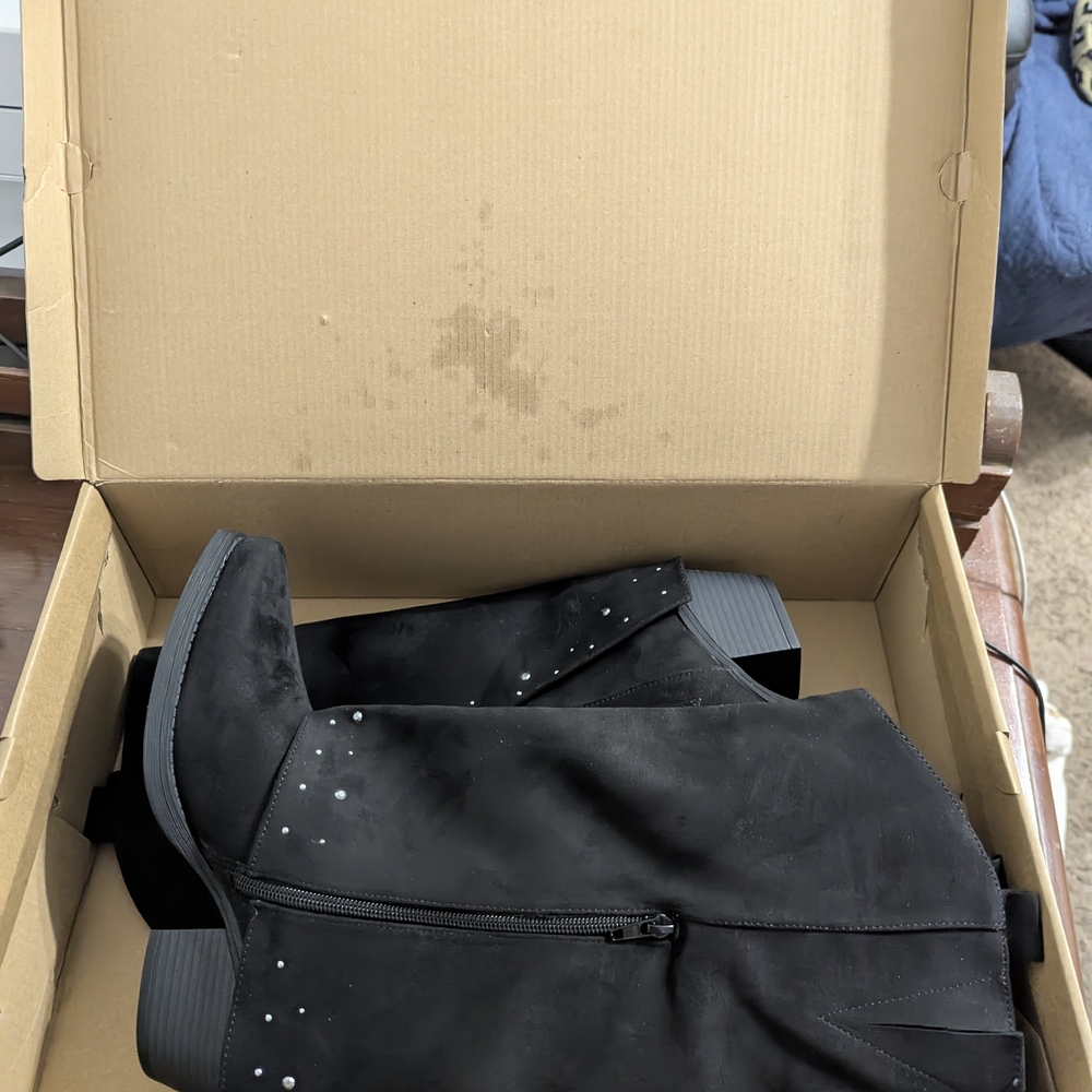 Sugar Black Heeled Boots with Stud Accents - Picture 5 of 8